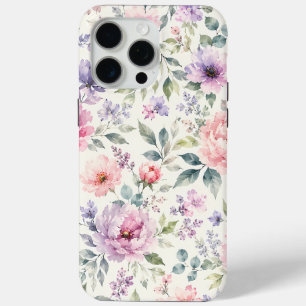 Coque iPhone 15 Pro Max Pivoines et lavande en motif floral à l'aquarelle