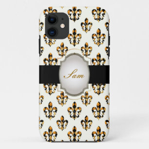Etui iPhone Case-Mate PixDezines fleur de lis/arrière - plan d'or noir