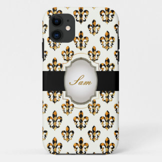 Etui iPhone Case-Mate PixDezines fleur de lis/arrière - plan d'or noir