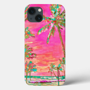 Etui iPhone 13 PixDezines Vintage Hawaiian Beach Scène/Pink
