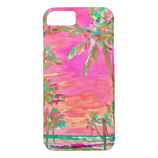 Coques Pour iPhone PixDezines Vintage Hawaiian Beach Scène/Pink