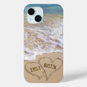 Coque Pour iPhone 15 Plage Amour Coeurs Avec Noms