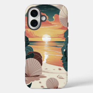 Coque Pour iPhone 16 Plage Coucher de Soleil aux Coquillages
