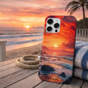 Coque iPhone 15 Pro Max Plage de coucher de soleil sur mesure - Falaises d