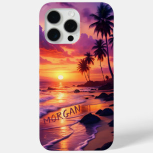 Coque iPhone 15 Pro Max Plage de coucher de soleil tropicale customisée - 
