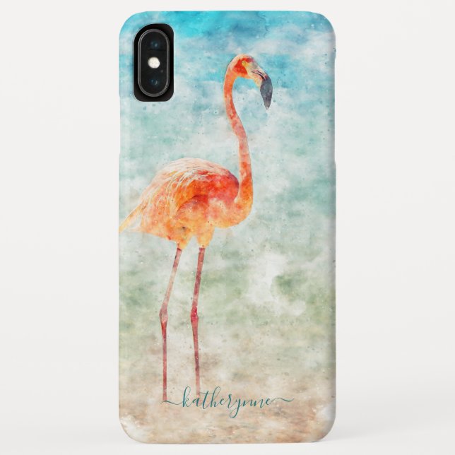 Coques Case-Mate iPhone Plage de Flamant rose d'aquarelle tropicale (Dos)
