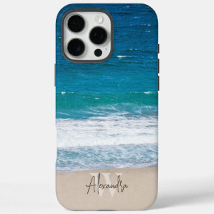 Coques iPhone 16 Pro Max Plage de sable tropicale Monogramme Personnalisée
