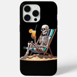 Coque iPhone 15 Pro Max Plage Lounge Squelette Halloween