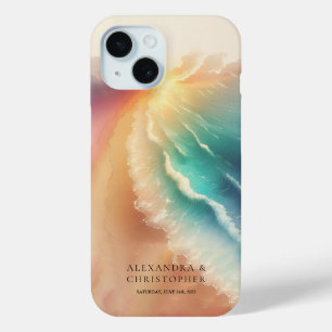 Coque Pour iPhone 15 Plage Océan Vert Aquarelle Soleil Été Élégant