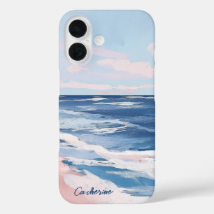 Coque Pour iPhone 16 Plage rose et bleu Plage Gouache Art