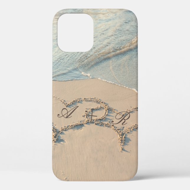 Coques Case-Mate iPhone Plage tropicale, monogramme de coeurs de sable (Verso)