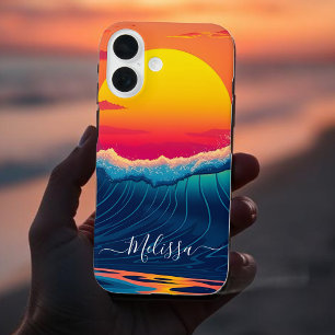 Coque Pour iPhone 16 Plage-Vague-Coucher-Coucher Personnalisée-