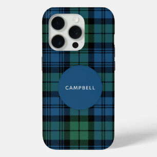 Coque iPhone 15 Pro Plaid Clan Campbell Green Blue Tartan Custom