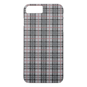 Coques Pour iPhone Plaid de pixel dans le gris avec la rayure rouge