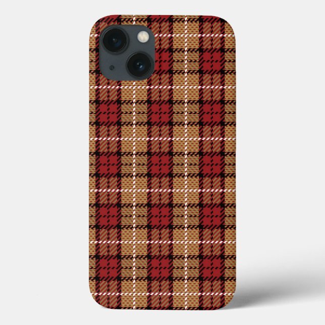 Coques Case-Mate iPhone Plaid de pixel en rouge et or (Verso)