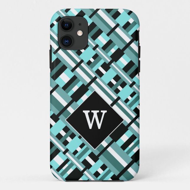 Coques Case-Mate iPhone Plaid en Aqua, Turquoise, noir et blanc (Dos)