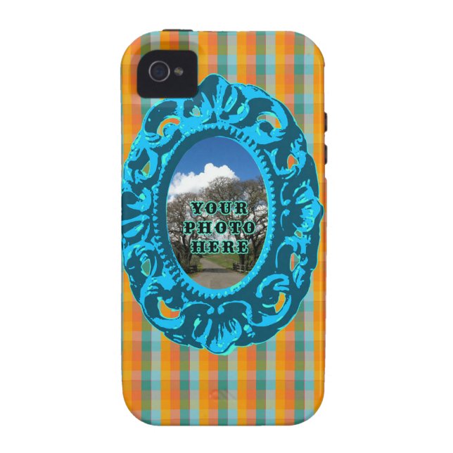 Coques Case-Mate iPhone Plaid et cadre oranges de Teal (Dos)