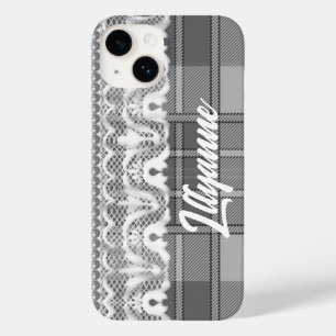 Coque Pour iPhone 14 Plaid et dentelle noir et blanc mignon
