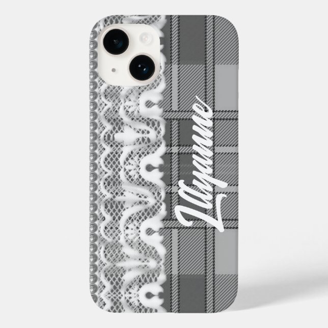 Coques Case-Mate iPhone Plaid et dentelle noir et blanc mignon (Verso)