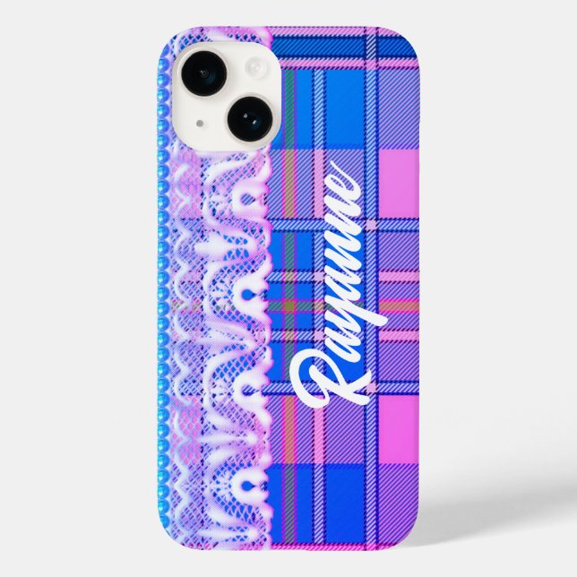 Coques Case-Mate iPhone Plaid et dentelle violet et rose mignon (Verso)