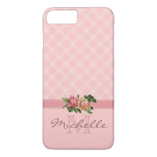 Coque Case-Mate Pour iPhone Plaid rose vintage élégant et nom floral de