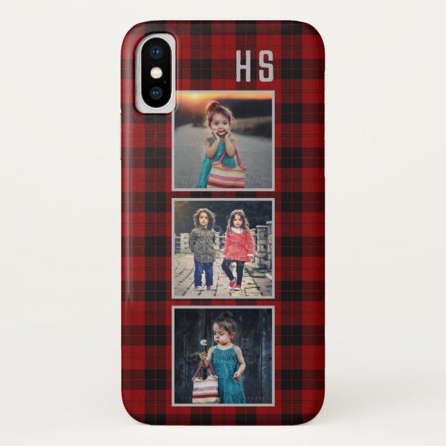 Coques Case-Mate iPhone Plaid rouge de Buffalo du monogramme | de collage (Dos)