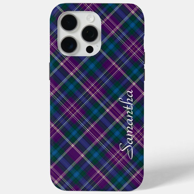 Coques Case-Mate iPhone Plaid violet, bleu et vert (Verso)