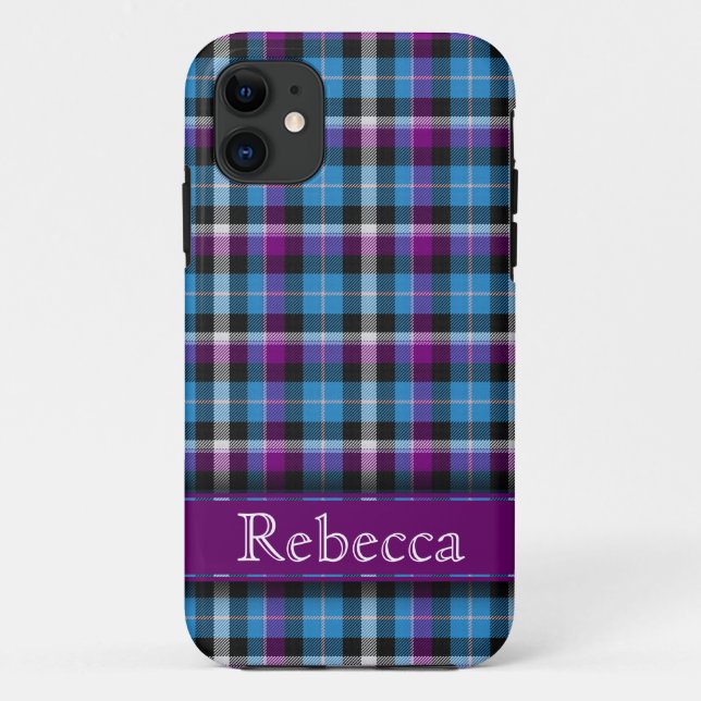 Coques Case-Mate iPhone Plaid violet et bleu avec nom personnalisable (Dos)