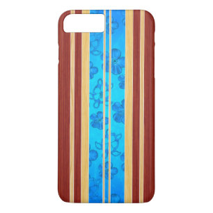 Coque iPhone 8 Plus/7 Plus Planche de surf en bois de Faux de Honu Hawiian