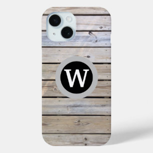 Coque Pour iPhone 15 Planches de bois clair Monogramme