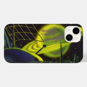 Coque Pour iPhone 14 Planète verte néon Vintage Science Fiction avec an