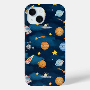Coque Pour iPhone 15 Planètes de l'espace extra-atmosphérique bleu moti