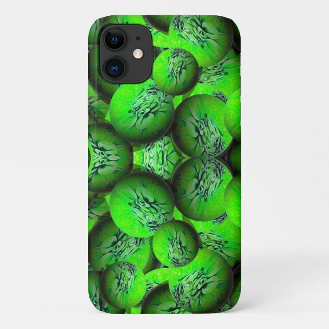 Coques Case-Mate iPhone Planètes vertes au néon - motif en optique 3D (Dos)