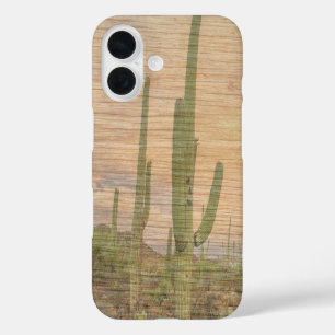 Coque Pour iPhone 16 Plantes de cactus du désert sur photo en grain de