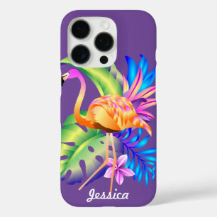 Coques iPhone 16 Pro Plantes tropicaux et Flamant rose violet Personnal