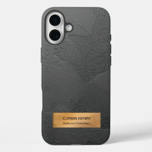 Coques iPhone 16 Plus Plaque Métallique Dorée Personnalisée Texture Noir