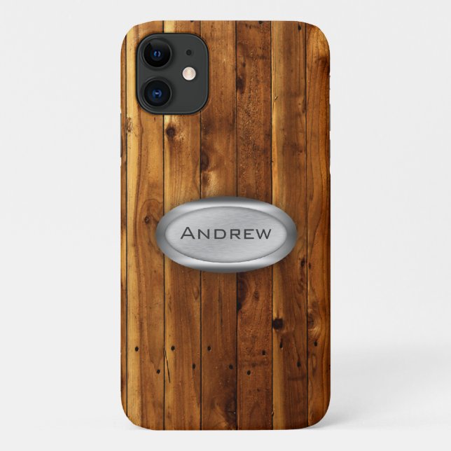 Coques Case-Mate iPhone Plaque métallique Motif de texture de bois (Dos)