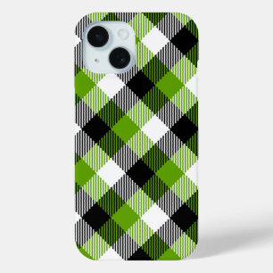 Coque Pour iPhone 15 Plaques Tartan simples Vert néon