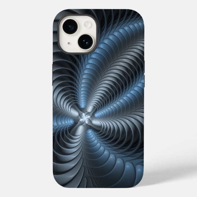 Coques Case-Mate iPhone Plastique bleu gris 3D Fractal Art moderne Abstrai (Verso)