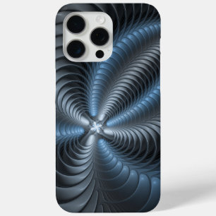 Coque iPhone 15 Pro Max Plastique bleu gris 3D Fractal Art moderne Abstrai