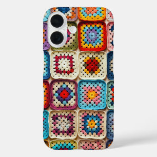 Coque Pour iPhone 16 Plat Carré Granny Crochetée Multicolore