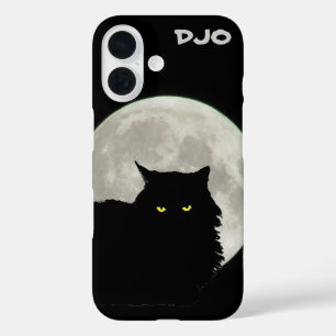 Coque Pour iPhone 16 Pleine lune noir Chat Repose