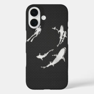 Coque Pour iPhone 16 Plongeur d'argent avec requins sur le socle de fib