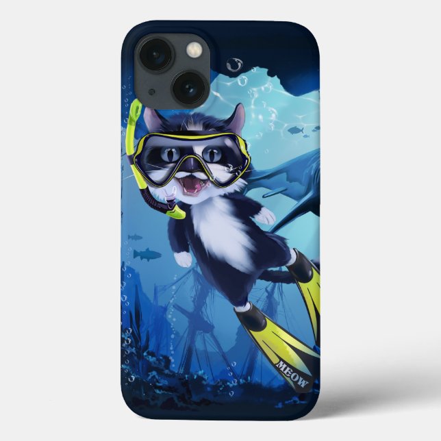 Coques Case-Mate iPhone Plongeur de chat et requin qui sourit (Verso)