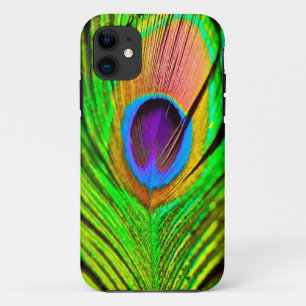 Coque iPhone 11 Plume de paon aux couleurs néon