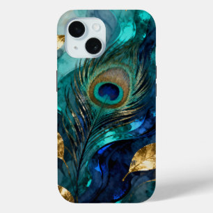 Coque Pour iPhone 15 Plume de Paon Irridescente Abstraite