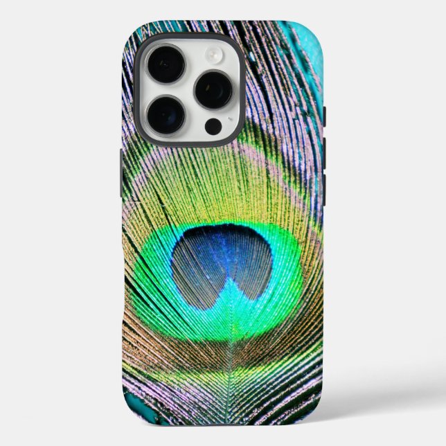 Coques Case-Mate iPhone Plume de paon sur Turquoise (Verso)