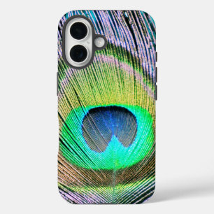 Coque Pour iPhone 16 Plume de paon sur Turquoise