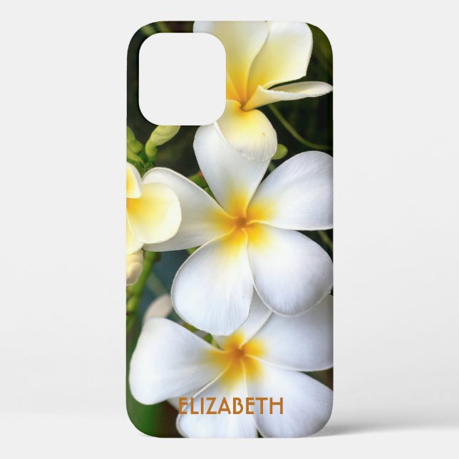 Coques Case-Mate iPhone Plumeria blanche tropicale Nom floral personnalisé (Verso)