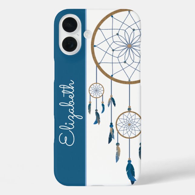 Coques Case-Mate iPhone Plumes bleues Dreamcatcher Nom personnalisé Boho (Verso)
